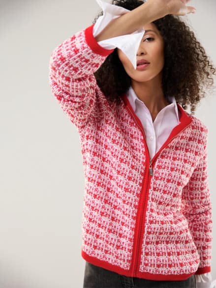 Baumwoll-Strickjacke Happy Tweed Multicolor Signalrot Baumwoll-Strickjacke Happy Tweed Multicolor Signalrot