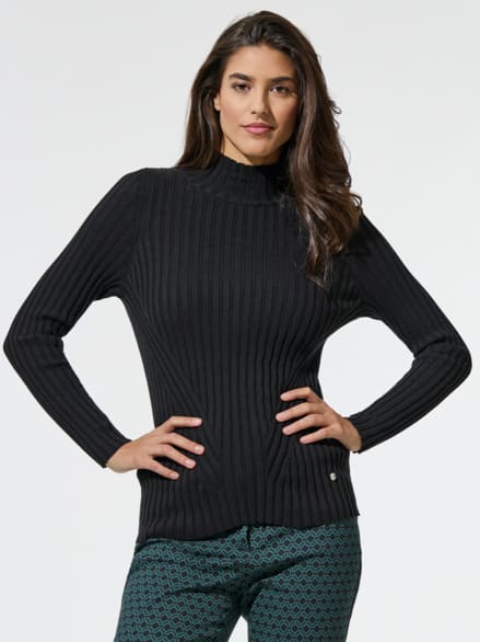 Stehbund-Pullover Diagonalrippe Schwarz Stehbund-Pullover Diagonalrippe Schwarz