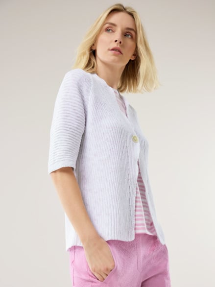 Bändchengarn Strickweste Weiß