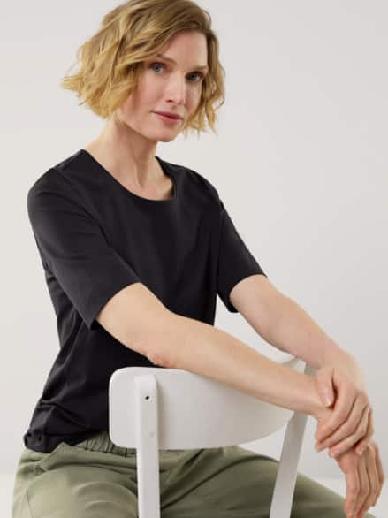 Baumwoll-Basic-Shirt Halbarm Schwarz Baumwoll-Basic-Shirt Halbarm Schwarz