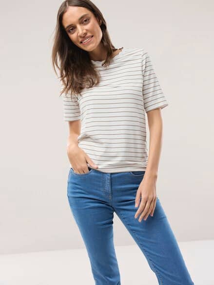 Ringelshirt Wellenband Weiß/Praline