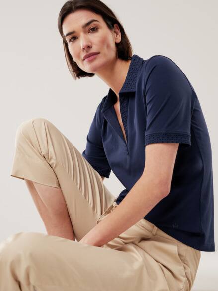 Poloshirt Lochstickerei Marine Poloshirt Lochstickerei Marine