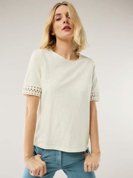 Baumwollshirt Dekospitze Offwhite Baumwollshirt Dekospitze Offwhite