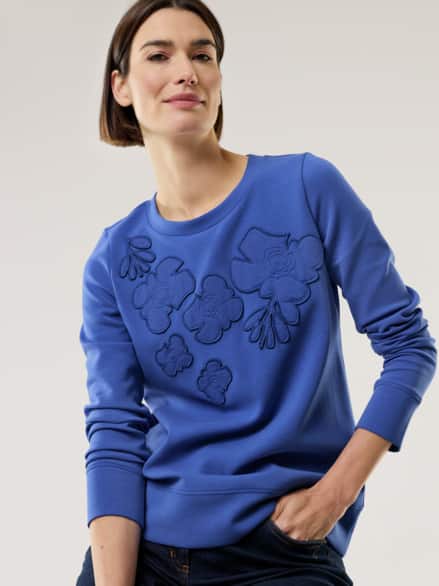 Blumenapplication Sweatshirt Tintenblau Blumenapplication Sweatshirt Tintenblau