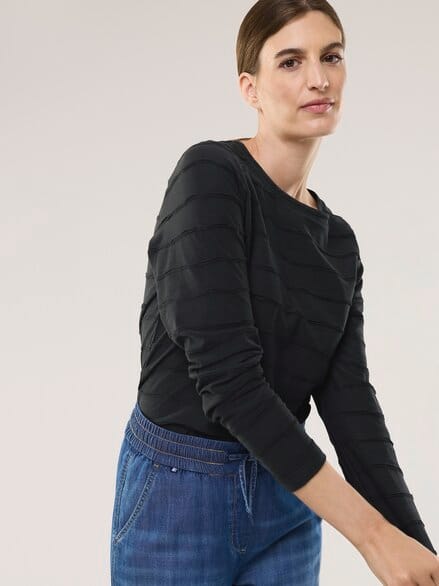 Baumwollshirt Streifenstruktur LA Schwarz Baumwollshirt Streifenstruktur LA Schwarz