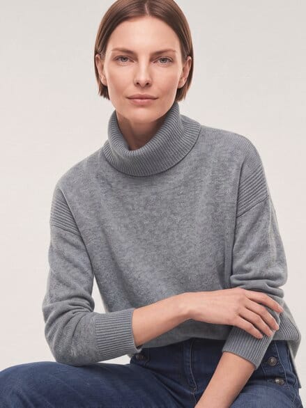 Cashmere Pullover mit Rollkragen Grau Melange