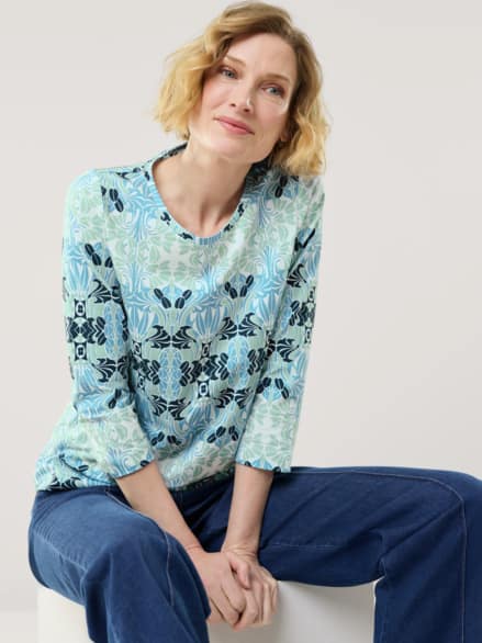 Baumwollshirt Art deco Frostgrün