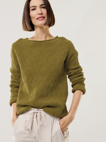 Baumwoll-Samt Pullover Zederngrün