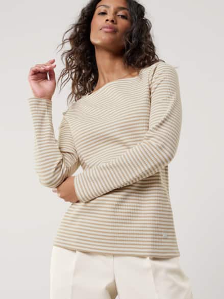 Baumwollshirt Ripp Ringel Weiß/Beige