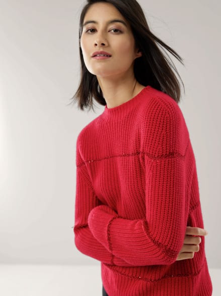 Pullover Paillettenstreifen Rot