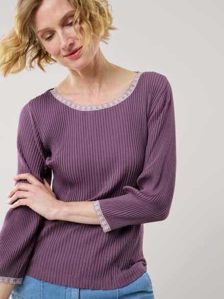 Rippshirt Spitzendetail Mauve