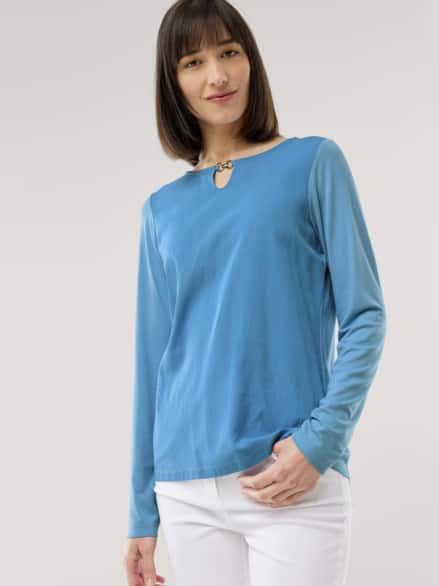 Viskoseshirt Materialmix Ozeanblau
