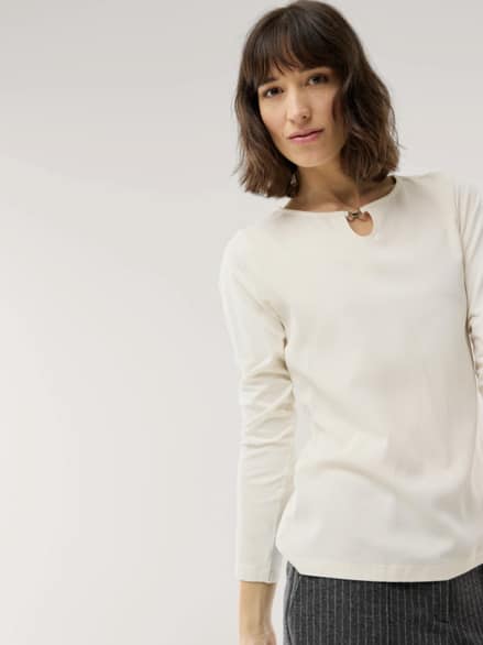 Viskoseshirt Materialmix Offwhite