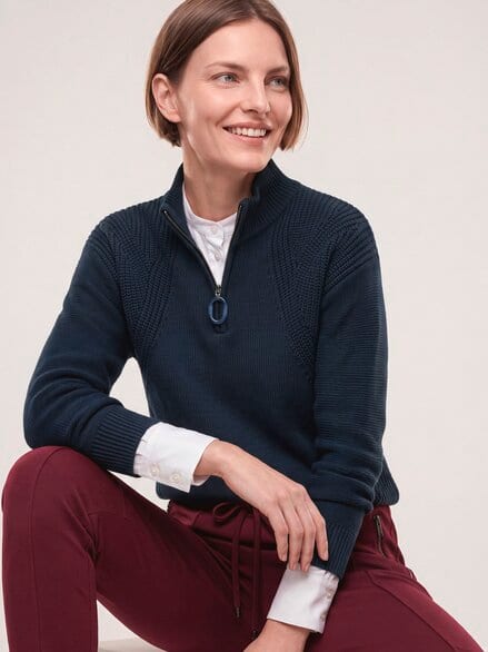 Pullover mit Troyerkragen Nachtblau
