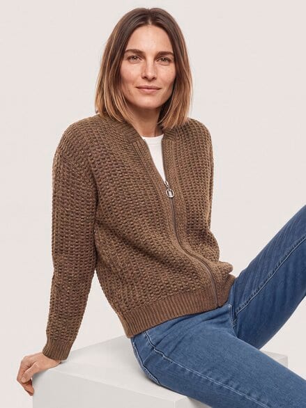 Blouson Strickjacke mit Reißverschluss Kastanie
