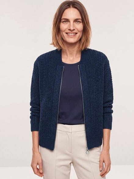 Blouson Strickjacke mit Reißverschluss Nachtblau
