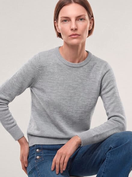 Pullover mit Bündchen im Patentmuster Silber Melange