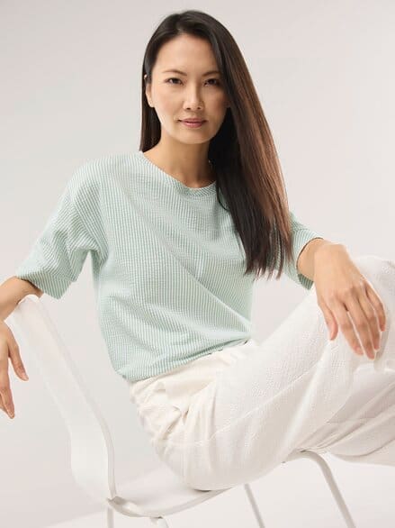 Streifenshirt Seersucker Salbei