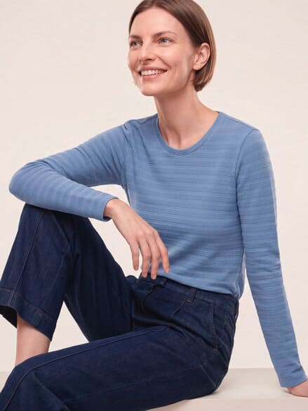 Baumwollshirt Reliefstruktur Smokey Blue