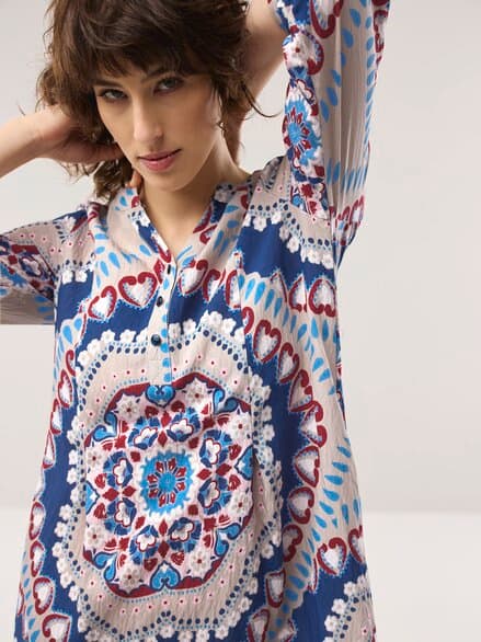 Midi Viskosekleid mit Bordüre Multicolor