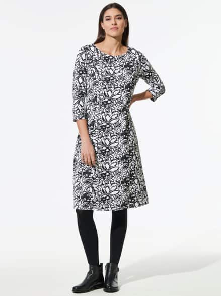 Softjersey-Jacquardkleid Weiß/Schwarz Softjersey-Jacquardkleid Weiß/Schwarz