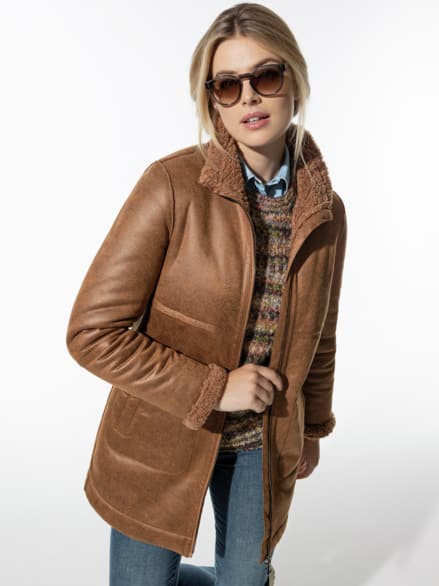 Langjacke Lammfelloptik Toffee Langjacke Lammfelloptik Toffee