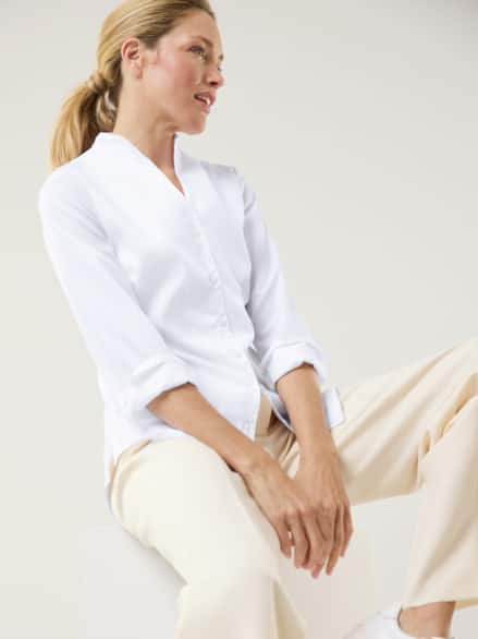 Extraglatt-Bluse Kelchkragen Weiß