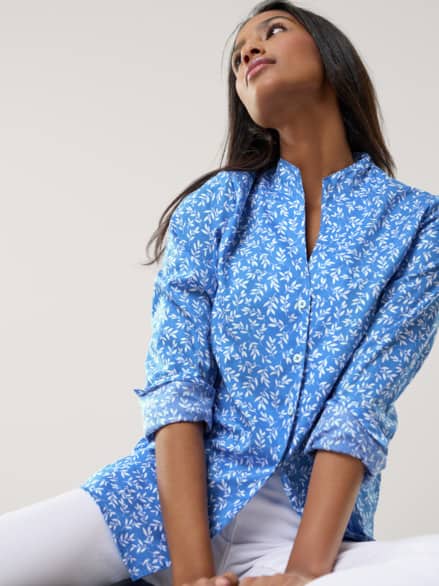 Extraglatt-Bluse Kelchkragen Minimal Königsblau