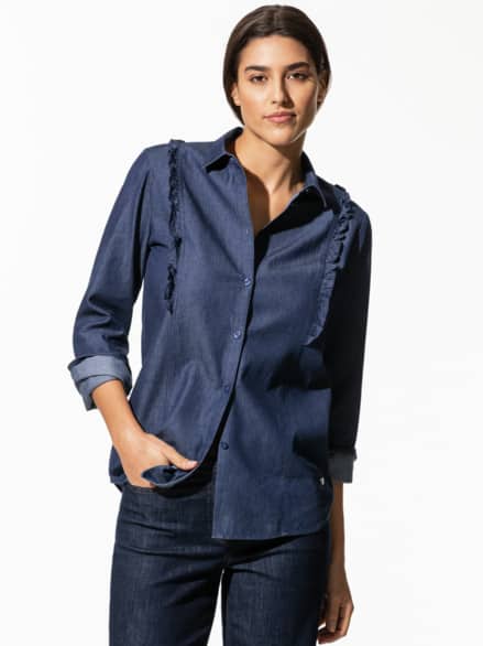 Rüschen-Bluse Jeans Dunkelblau