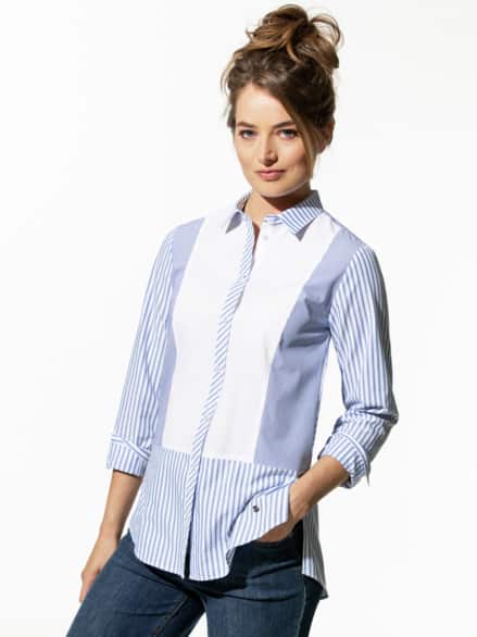 Patchwork Bluse Streifen Blau/Weiß