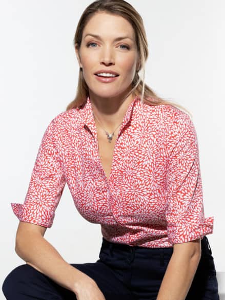 Extraglatt-Bluse Kelchkragen Minimal Koralle