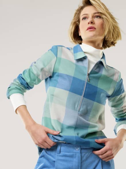 Kuschelflanell Zip-Bluse Karo Gletschergrün