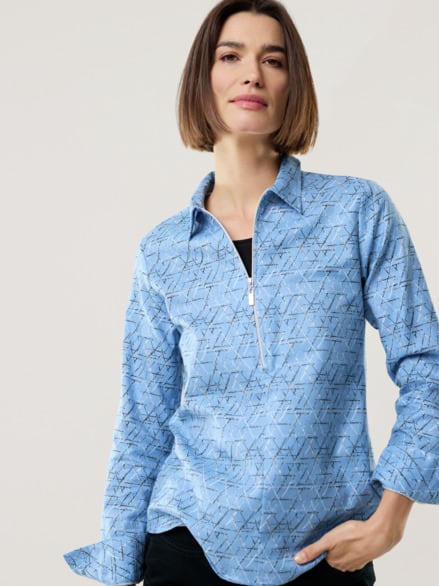 Kuschelflanell Zip-Bluse Minimal Ozeanblau Kuschelflanell Zip-Bluse Minimal Ozeanblau