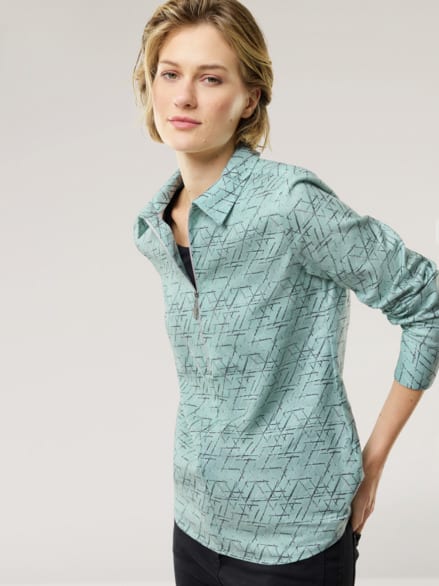 Kuschelflanell Zip-Bluse Minimal Gletschergrün