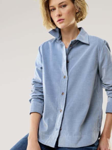 Two-Tone Cord Bluse Boxi Ozeanblau