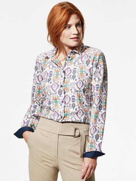 Thermoleicht-Flanell-Hemdbluse Offwhite/Beere Thermoleicht-Flanell-Hemdbluse Offwhite/Beere