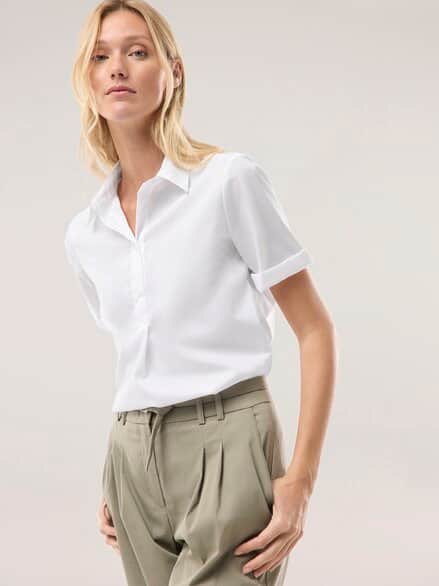 Extraglatt Polo Bluse Weiß