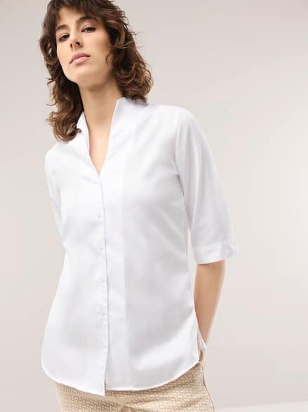 Extraglatt-Bluse Kelchkragen Weiß