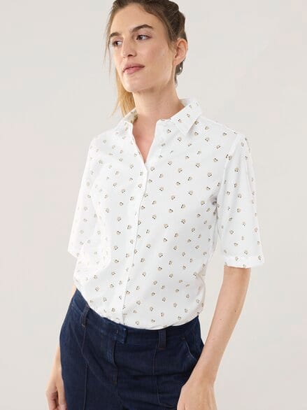Extraglatt-Hemdbluse Everyday 2.0 Blumendruck Wei