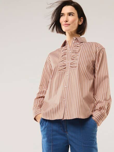 Hemdbluse mit Falteneinsatz Streifen Praline