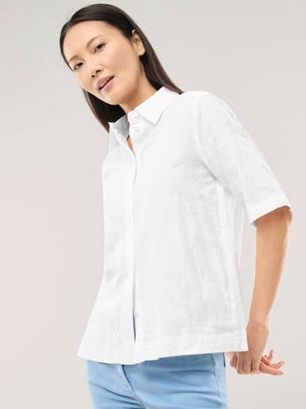 Hemdbluse aus Viskose Jacquard Weiß