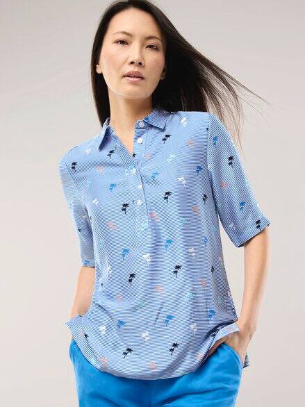Polo Bluse aus Viskose Palmendruck