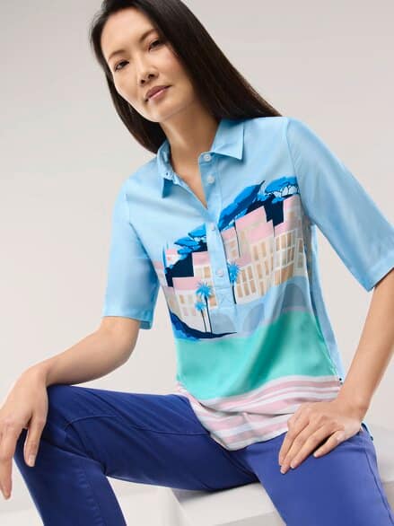 Polo Bluse aus Viskose Druck