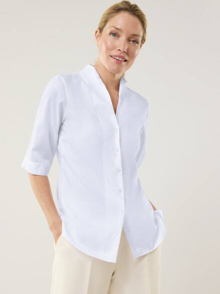 Extraglatt-Bluse Kelchkragen Weiß