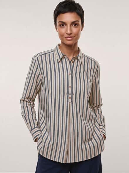 Bluse aus Polar-Flanell Streifen Nachtblau