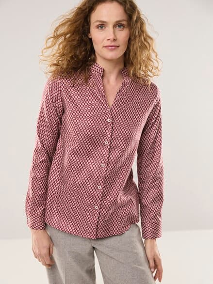Extraglatt Stehkragen Bluse V-Auss Minimal Chianti