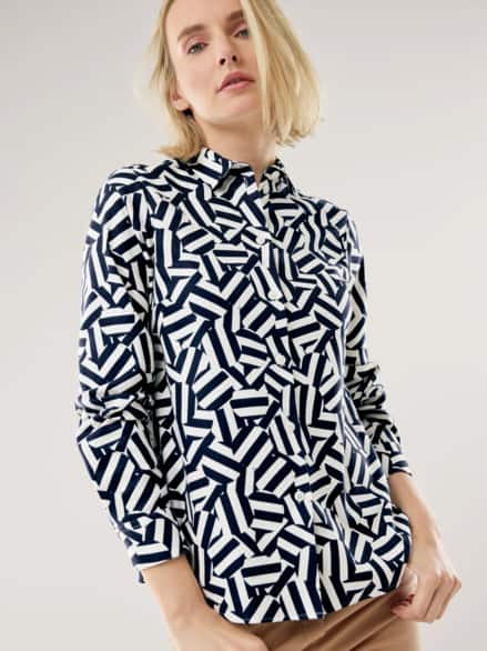 Thermo-Flanell-Hemdbluse Grafik Marine/Offwhite