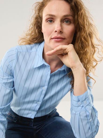 Extraglatt Baumwoll-Bluse Streifen Skyblue