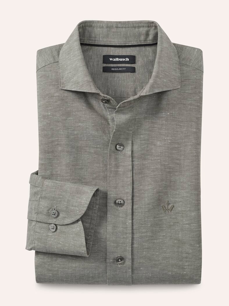 Leinen-Mix Hemd mit Haifischkragen Schilf