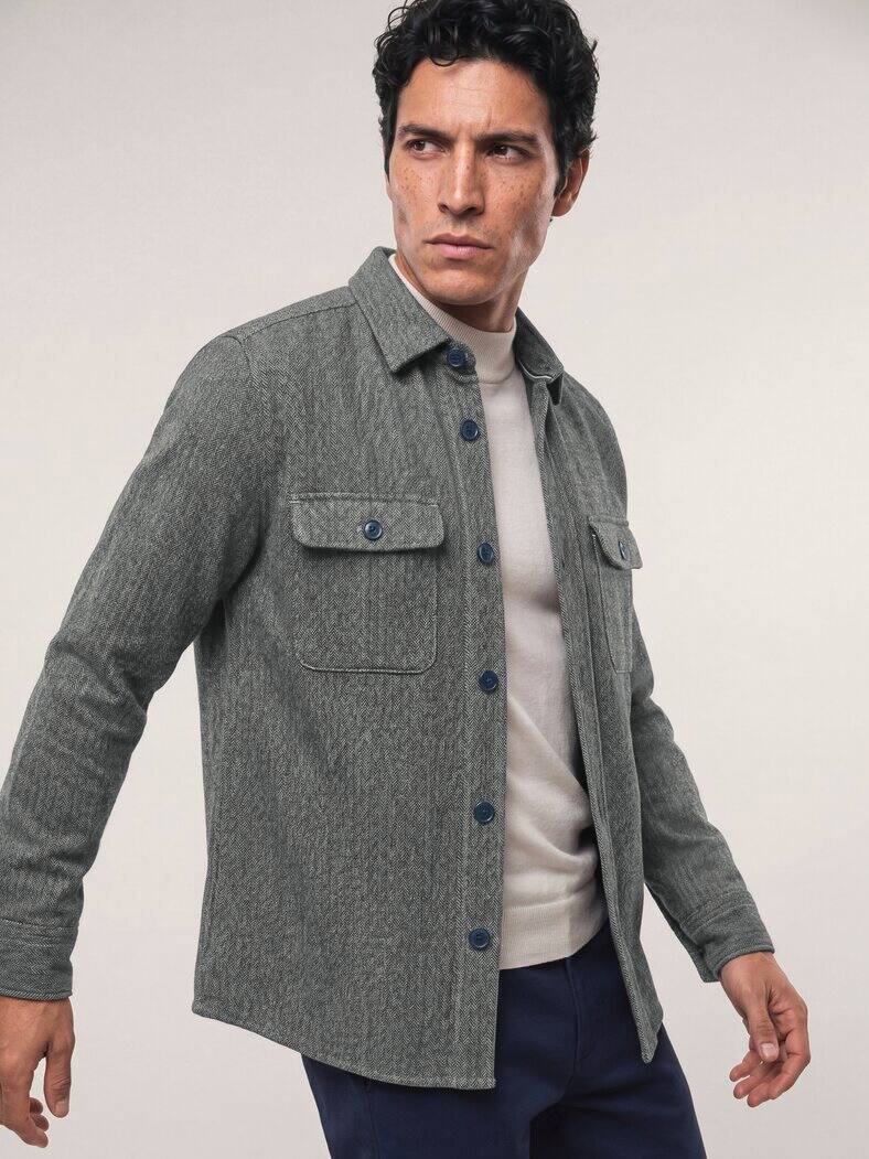 Hemd-Jacke Woll-Mix Marine